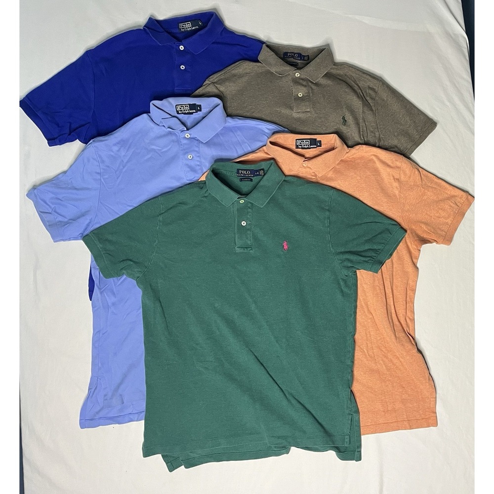 Ralph Lauren Polo Shirts Men's Large Blue Green Orange Brown Short Sleeve Lot X5